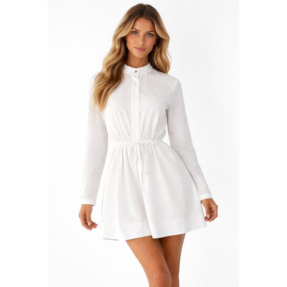 SEA NEW YORK Women's Casey Hand Smocked Long Sleeve Dress White Size Large NWT